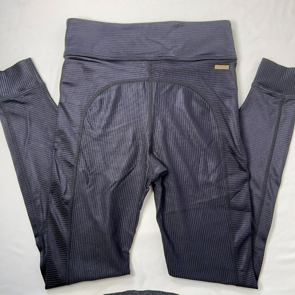 Alala Raya Rib Leggings Tights Shiny Textured Navy S Activewear Sleek